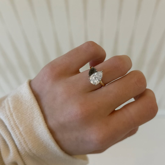 Pear Cut Black and White Lab Grown Diamond Toi et Moi Ring