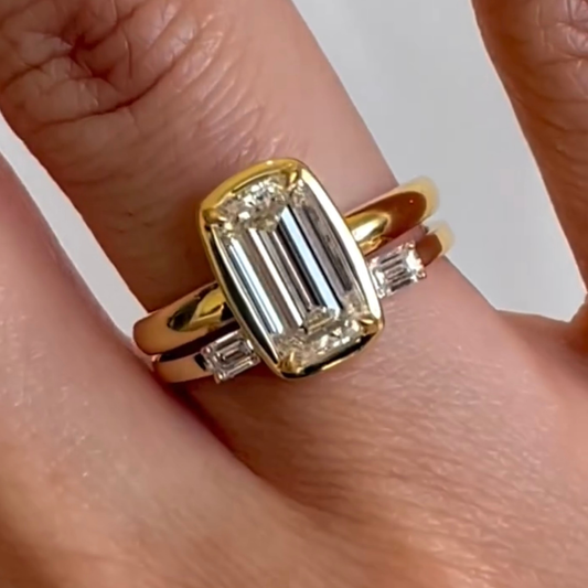 Emerald Lab Grown Bridal Ring with Baguette Side Stones