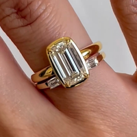 Emerald Moissanite Bridal Ring with Baguette Side Stones