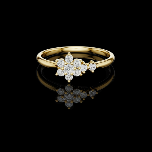 0.15 TCW Radiant Ring with an Asymmetrical Floral Lab Grown Diamond Cluster Design