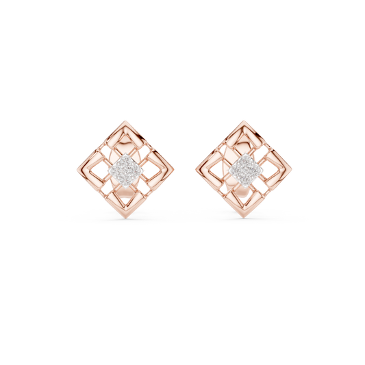 Architectural Geometric Lab Round Diamond Frame Stud Earrings with Floating Accents