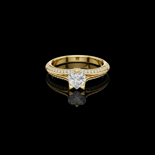 Split Shank Heart Cut Lab Diamond Engagement Ring With Pave Band