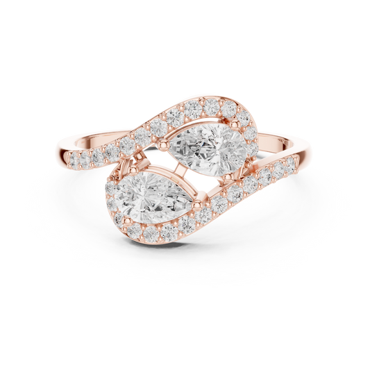Pear Cut Moissanite Diamond Bypass Pave Band Toi et Moi Ring