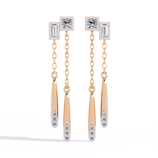 Shiny Cascade Dual Tone Chain Linked Drop Lab Grown Diamond Earrings