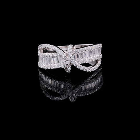 1.00 CT Infinity Bow Ring with Lab Grown Baguette and Round Cut Diamonds
