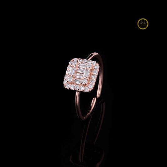 Baguette Halo Ring with Moissanite Diamond Rectangular Cluster Setting