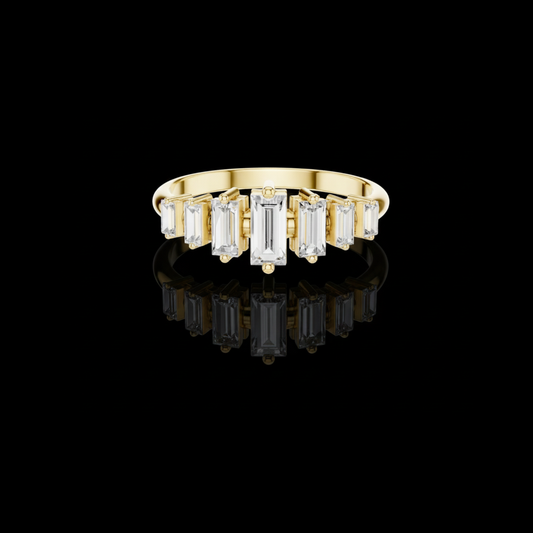 0.58 TCW Stylish Baguette Cut Moissanite Diamond Bar Band Ring in Polished Gold