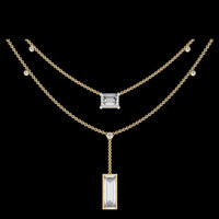 2.73 CT Dainty Baguette Cut Moissanite Diamond Necklace With Double Elegant Chain Luxury Jewelry Gift for Her