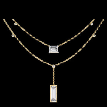 2.73 CT Dainty Baguette Cut Moissanite Diamond Necklace With Double Elegant Chain Luxury Jewelry Gift for Her