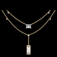 Layered Emerald Cut Moissanite Pendant Y Necklace