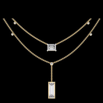 Layered Emerald Cut Moissanite Pendant Y Necklace