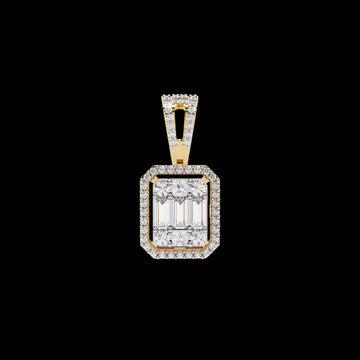 Emerald Shape Illusion Cluster Pendant with Baguette and Round Moissanite