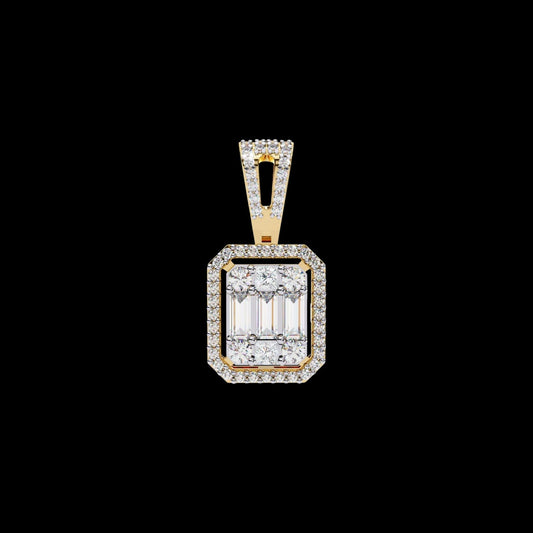 Emerald Shape Illusion Cluster Pendant with Baguette and Round Moissanite