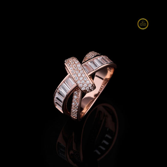 Baguette & Round Cut Lab Diamond Criss Cross Ring And Pave Band
