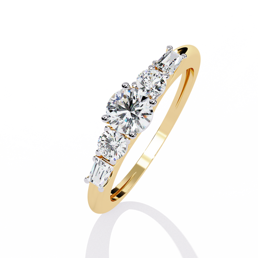Round Five Stone Lab Grown Diamond Ring with Baguette Side Stones