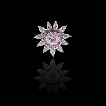 1.00 CT Heart-Cut Pink Gem Ring Surrounded by Moissanite Pear Diamond Petals