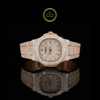 Full Iced Out Rose Gold Diamond Watch with Pavé Dial & Diamond Bracelet