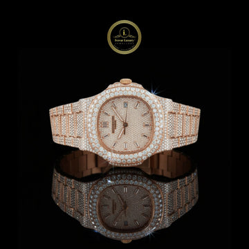 Full Iced Out Rose Gold Diamond Watch with Pavé Dial & Diamond Bracelet