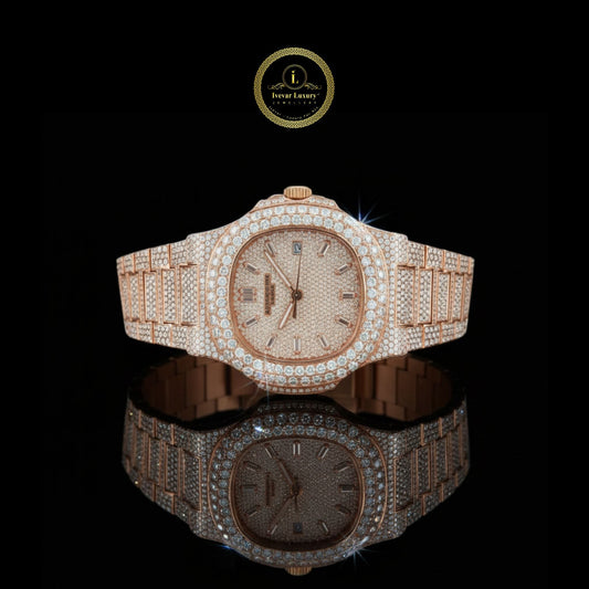 Full Iced Out Rose Gold Diamond Watch with Pavé Dial & Diamond Bracelet