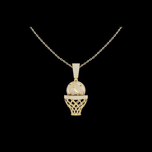 2.09 TCW Luxury Basketball Hoop with Pave Lab Grown Diamond Ball Iced Sports Pendant Luxury Sports Jewelry