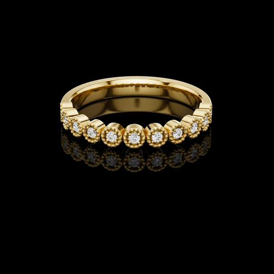 Round Bezel Set Diamond Station Lab Grown Wedding Band
