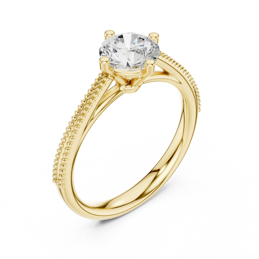 Round Cut Moissanite Diamond Milgrain Solitaire Engagement Ring