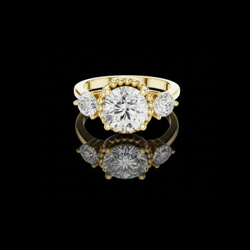 Round Three Stone Filigree Moissanite Ring For Her