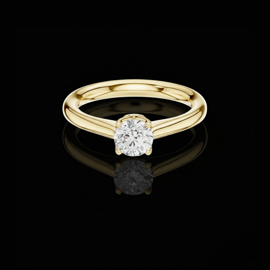 Round Cut Moissanite Diamond Solitaire Ring With Four Prong Basket Setting
