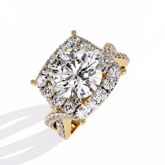 Round Halo Lab Grown Diamond Ring with Princess Side Stones