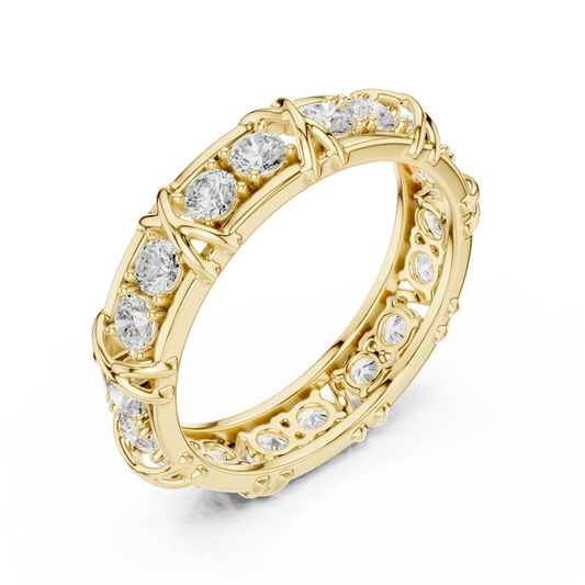 Round Cut Moissanite Diamond Men's Cross Station Shared Prong Ring
