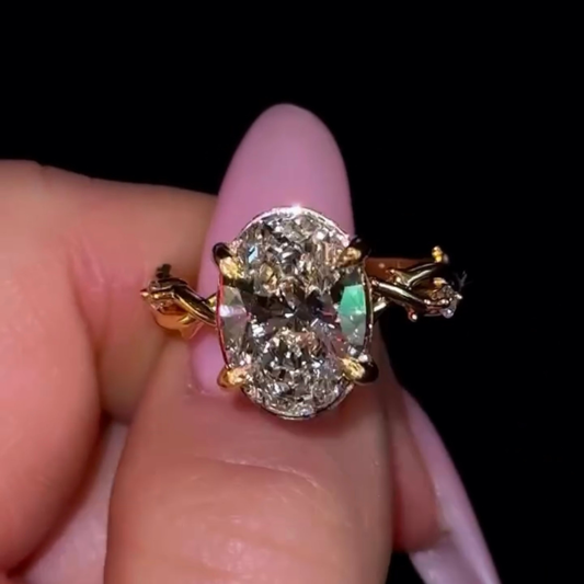 Oval Cut Lab Grown Diamond Leaf Engagement Ring