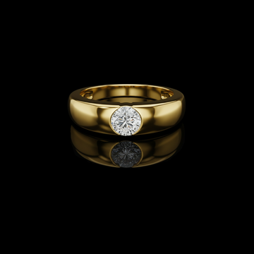 Round Bezel Solitaire Lab Grown Diamond Wide Band Ring
