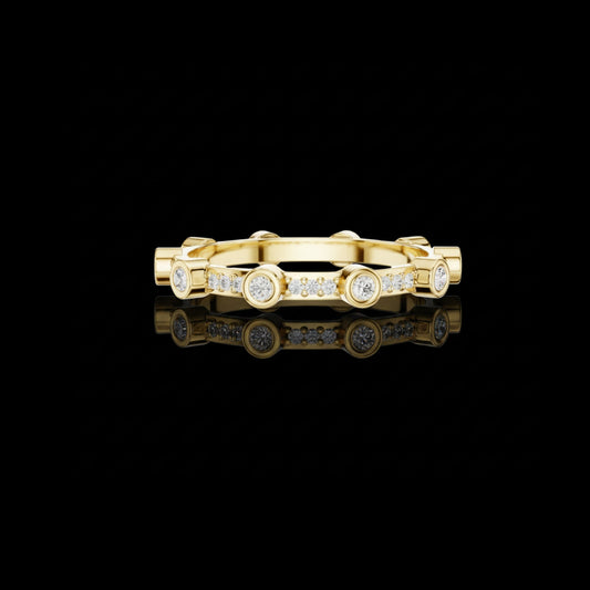 Round Bezel Set Lab Grown Diamond Station Band Wedding Band