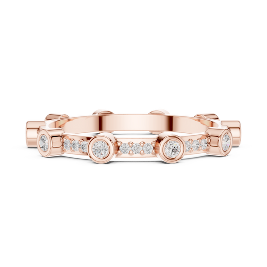 Round Bezel Set Lab Grown Diamond Station Band Wedding Band