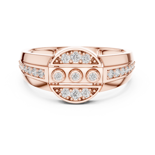 Round Moissanite Diamond Wide Band Statement Ring with Bezel Accents