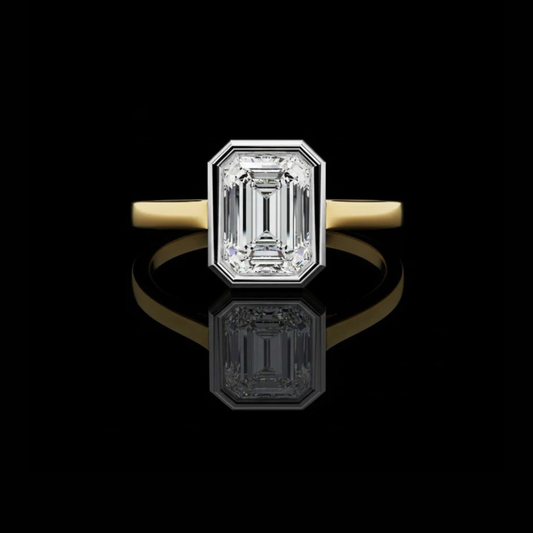 Bezel Setting Emerald Cut Moissanite Diamond Engagement Ring