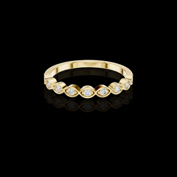 0.11 TCW Delicate Bezel Set Round Moissanite Diamond Band with Marquise Inspired Design