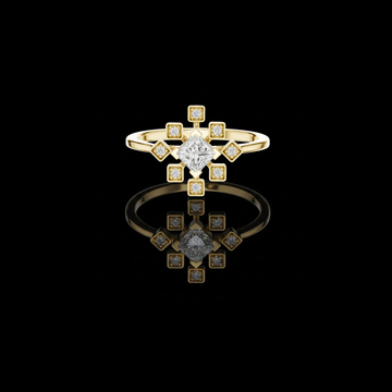 0.22 CT Unique Princess Cut Moissanite Diamond Starburst Ring with Bezel Set Accent Diamonds