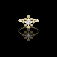 Princess Cut Diamond Starburst Bezel Moissanite Engagement Ring