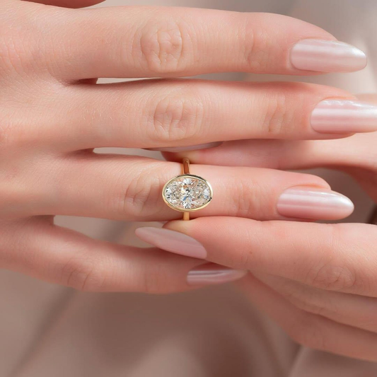 2.92 CT Classic Oval Cut Bezel Set Lab Grown Diamond Solitaire with Hidden Halo Engagement Ring For Her