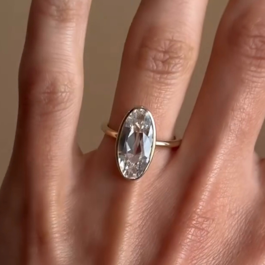 Bezel Setting Oval Cut Moissanite Diamond Solitaire Ring