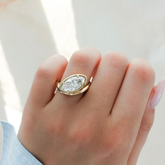 East West Marquise Lab Grown Bezel Set Curve Band Ring