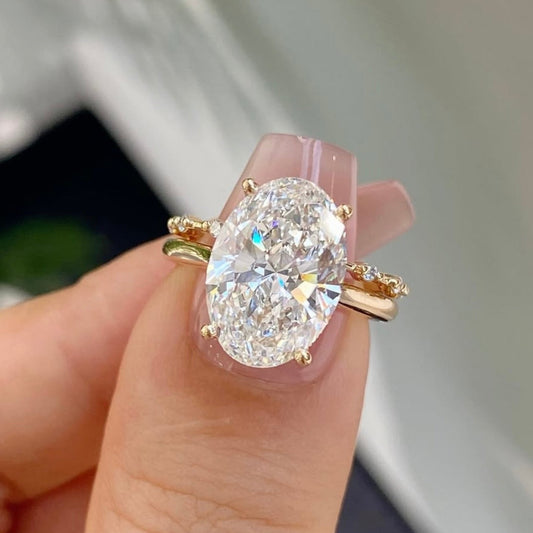 Oval Lab Grown Hidden Halo Engagement Ring With Minimalist Band