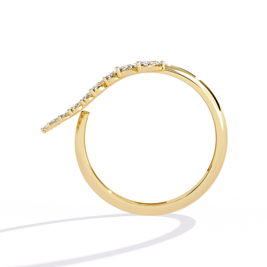 Marquise Cut Moissanite Leaf Wrap Ring with Yellow Gold Band