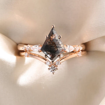 Kite Moissanite Black Diamond Wedding Bridal Ring Set
