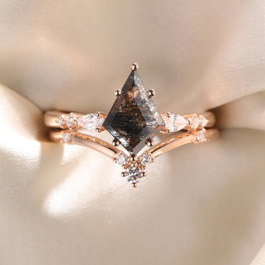 Kite Lab Grown Black Diamond Wedding Bridal Ring Set