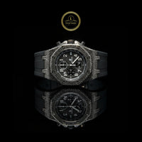 Black Iced Out Diamond Chronograph Watch with Black Rubber Strap