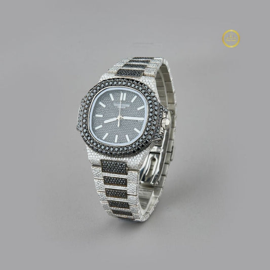 Elegant Black Dial Exquisite Black and White Diamond Iced Out Watch