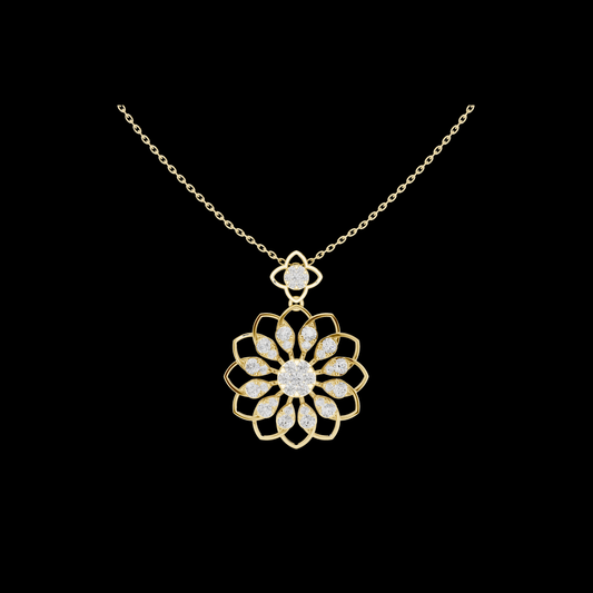 Floret Pattern Layering Pendant Encrusted with Multi-Stone Lab Diamonds