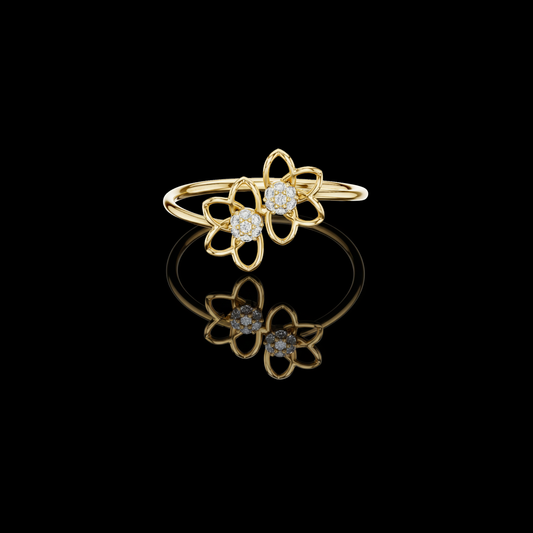 0.056 TCW Ethereal Twin Blossom Ring with Brilliant Round Moissanite Diamond Accents